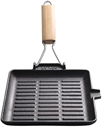 Gusseisen-Pfanne, klappbarer Griff, Pfanne, Grill, Grill, Fischpfanne, Haushalt, Braten, Fleisch, gestreifte Grillpfanne (Farbe: D, Größe: 28 cm)