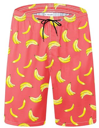 Herren-Badehose, schnell trocknend, Boardshorts mit Netzfutter, atmungsaktive Passform, Hawaii-Strand-Shorts, Badebekleidung, Korallenrote Banane, XXL