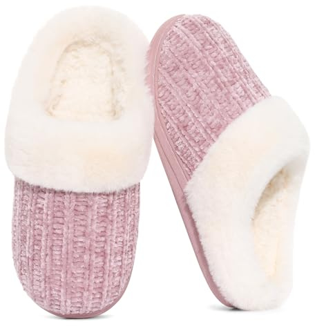 Evshine Women's Warm Knit House Slippers, Memory Foam Indoor Outdoor Soles
