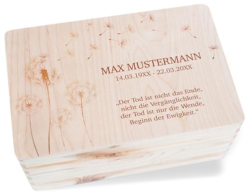 Holzkiste - Trauer - Trauerkiste Pusteblume Personalisiert | Erinnerungsbox an Verstorbene | Trauerkarten Erinnerungsbox | Schöne Sternenkinder Box - 30x20x14 cm - Holz - sternenkind kiste