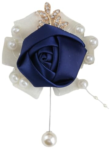 TONZN 6 x 12 cm, 1/2/6 Stück, Blattgold, Perle, Rose, Hochzeit, Handgelenk, Blumen-Anstecknadel, künstliche Bräutigam-Anstecknadel, Hochzeit, Blau (Dunkelblau, 6 cm x 12 cm, 6 Stück)