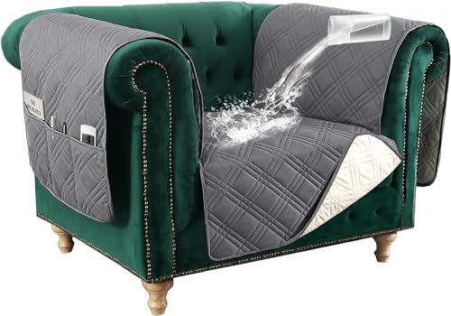 LINGKY Sofa Überzug 1 Sitzer, Wasserdicht Sofabezug, Sofaschoner rutschfest Mit Armlehnen, Durable Couch überzug, Sofaüberwurf, Sesselschoner, Sofaschutz Katze Hunde Haustier, Grau