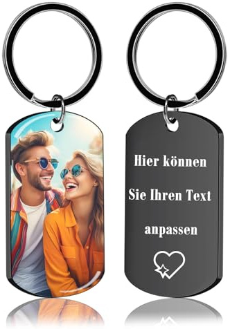 BEXOA Schlüsselanhänger Personalisiert mit Foto - Edelstahl Gravur Personalisierte Schlüsselanhänger Geschenke für Herren (Schwarz- Und Farbfotos)