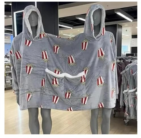 JMORCO Manta íntima con capucha divertida para parejas, sudadera unisex grande manga larga para dos (palomitas grises)
