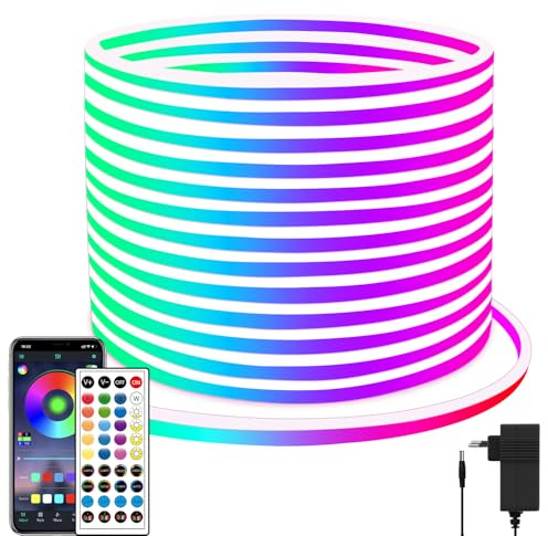 segrass Striscia LED RGB neon da 20 m, strisce flessibili DC 24 V, corde a LED con app/telecomando, può essere utilizzata per camera da letto, camera e decorazione esterna.