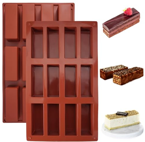 Lot de 2 Moule Barre de Céréales, 12 Cavités Antiadhésives Moule Silicone | pour Pain, Gâteaux, Barres de Chocolat, Puddings et Biscuits (29.5x17.2cm)