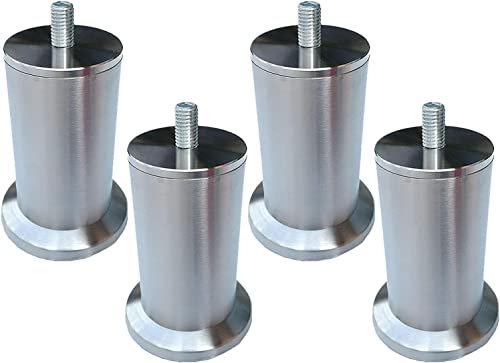 Lot de 4 pieds de meubles en acier inoxydable pour lit, table basse, meuble TV, ottoman, canapé - Pieds de rechange avec vis M8 - Argenté (15 cm)