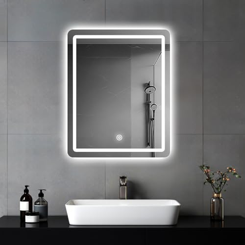 MYGIIVOVO Miroir Mural de Salle de Bain avec éclairage, Miroir avec lumière LED, Interrupteur Tactile et 3 Couleurs à intensité Variable (60 x 45 cm)