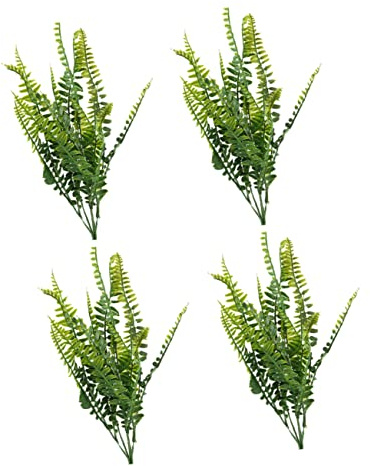 LIOOBO Planta Artificial de Helechos Verdes 4 Piezas de Plástico | Decoración de Bodas, Exterior y Patio Trasero, Aspecto Clásico Realista, Colores Brillantes