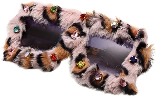 Leopard Print Plüsch Sonnenbrille Damen Retro Brille Stilvolle Flauschige Brille Lustige Brillen Dekoration für Maskerade Festival Geburtstagsfeier