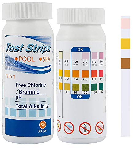 100 Stück Pool Teststreifen 3 In1 Teststreifen Pool PH und Chlor Trinkwasserprüfungskit Chlor Teststreifen für PH-Wert Freies Chlor/Brom und Gesamtalkalität (200)