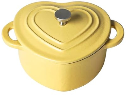 SXTYYH Cocotte Fonte Avec Couvercle En émail Forme De CœUr Intérieur Antiadhésif Mini Cocotte En Fonte for La Cuisson lente Et La Cuisson Au Four(Jaune)