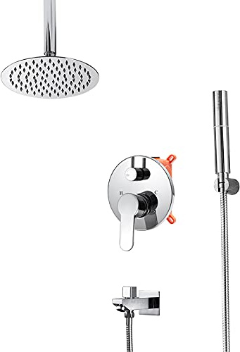 de Ducha de 8 Pulgadas de 8 Pulgadas Faucet de Ducha cromada con Picos de bañera, Ducha de Ducha de latón, Ducha de Ducha de Ducha con Cabezal de Ducha, Ducha de Mano de 2 Modo, Soporte de Techo