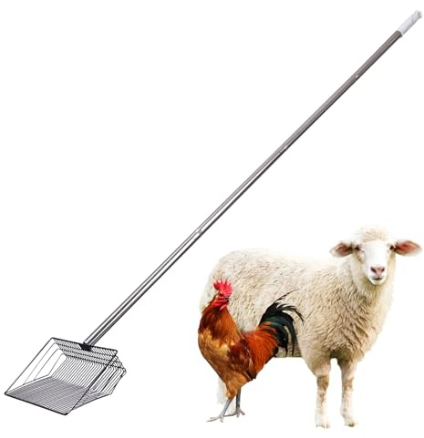 Trottinette à déjections canines - Outil de tamis - Poignée amovible - Tête en maille facile à nettoyer - Taille moyenne - Gris - Excellent pour le nettoyage des déchets d'animaux de la ferme ou du