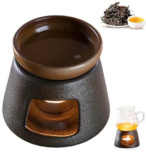 GOMETY Lampada profumata in ceramica, portacandela per oli essenziali e cera profumata, in ceramica, con ciotola rimovibile, realizzata a mano, colore nero e marrone