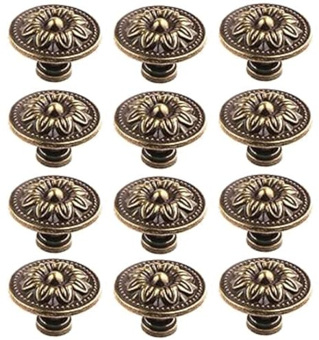 EUREKORA Möbelgriffe Vintage 12 Stück Retro Bronze Schubladenknöpfe 30mm schrankknöpfe bronze antik küchenknöpfe für Schublade Küche Badezimmer Kleiderschrank Kommode