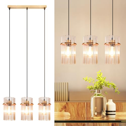 Lichtmaler Vintage Kökslampa Guld 3-armig - E27 Pendel Ljuskälla med Glas Ø 16 cm för Kök, Kafé, Bar, Vardagsrum (utan lampa)