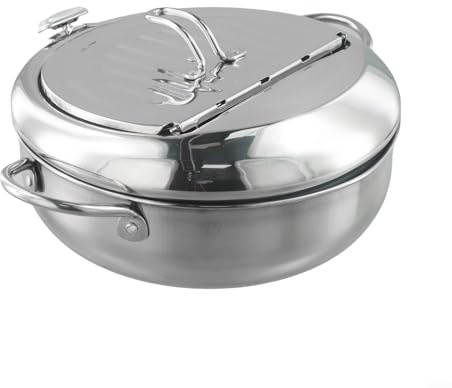 STO Poêle profonde en acier inoxydable avec thermomètre et couvercle compatible avec friteuse à induction à gaz 20124 cm
