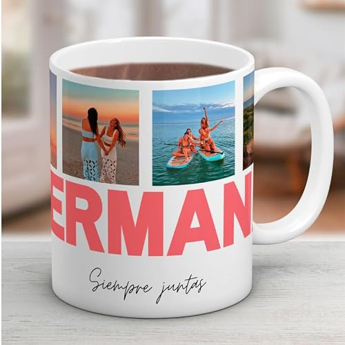 Cristal Plaque Taza Cerámica Personalizada para Hermana | Mensaje Especial “HERMANA” | Acabado Premium, Asa Ergonómica | Regalo para Cumpleaños o Celebraciones Especiales