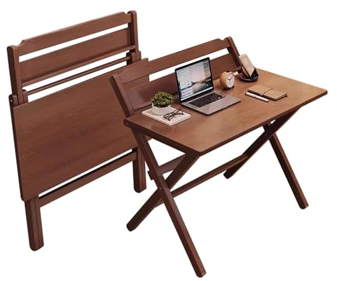 Bureau pliable compact en bois massif pour petits espaces – Parfait pour chambre à coucher, dortoir ou bureau à domicile (noyer, 100 cm) – Design compact