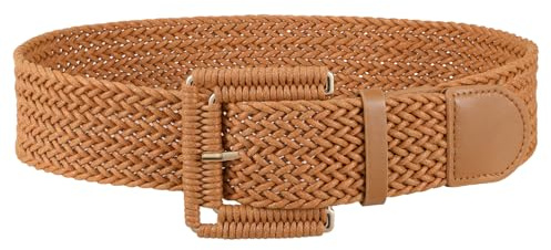 JasGood Geflochtener Rattan Gürtel,5cm Breit Boho Gürtel mit Quadratische Schnalle,großer Schnalle Kleidgürtel fur Damen