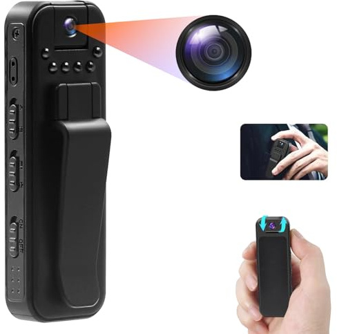 TANGMI Spy Cam 1080P, Body Cam, Visione Notturna, 180°, Mini Camera | Micro Camera, Micro Telecamera, Clip-on, Registrazione Audio, Loop, 150 Min, 27g, Riunioni Equitazione Animali, Cavo