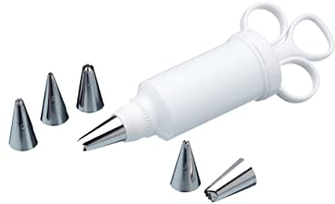 KitchenCraft Sweetly Does It Set Siringa da Decorazione in Plastica per Zucchero con 6 Beccucci in Acciaio Inox, Colore Bianco