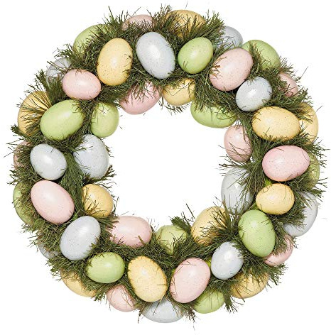 Amscan Easter Egg Wreath With Artificial Grass,1 Piece, Multicolor, 15.5 Inches