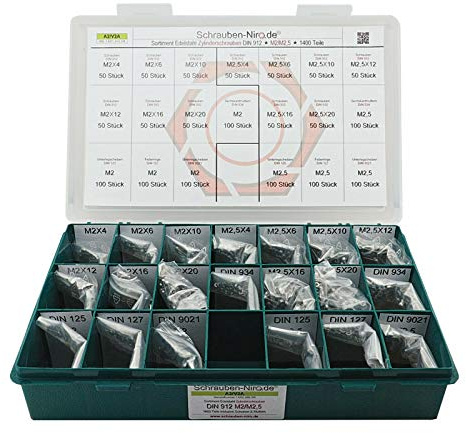 Set Flachrundkopfschrauben DIN 603 M2+M2,5 Edelstahl A2 Scheiben+Muttern | Sortiment M2+M2,5 V2A mit Vierkantansatz (Schlossschrauben) Scheiben (DIN 125, 127, 9021) + Muttern (DIN 934, 985) 144 Teile