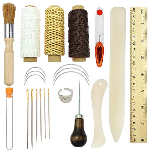 23-teiliges Buchbindewerkzeugset, Premium-Nähwerkzeuge für Leder, DIY-Buchbindeset für handgefertigte Bücher und Papier, inklusive Nähnadeln, gewachstem Garn, Ahle usw. (siehe Abbildung)
