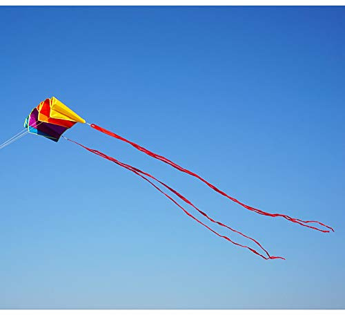 Besra Rainbow Parafoil Kite with 5m Long Tails Single Line Parachute Kite Easy to Fly Outdoor Fun Sports(34inch)
