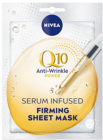 NIVEA Q10 POWER Anti-Wrinkle+Firming 10 minuters tygmask i 5-pack (5 x 1 styck), ansiktsmask med anti-rynkeffekt, stramande ansiktsvård