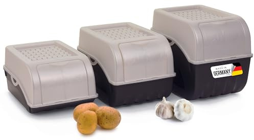Novaliv Kartoffel Aufbewahrungsboxen Set | 3,5L + 5L + 9L | PERLMUT Weiss | Kartoffelboxen | Gemüseboxen stapelbar Zwiebelboxen Kartoffelkörbe Obstbehälter Kartoffelkisten Frischhaltedosen