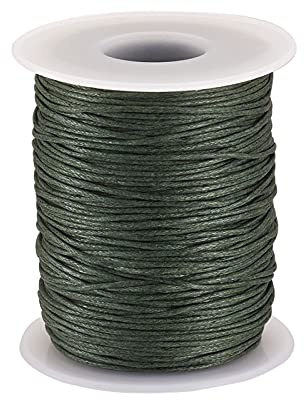 PandaHall, Cordoncino in cotone cerato, 100 m/ rotolo di corda di cotone intrecciato da 1 mm per la creazione di gioielli fai da te (verde oliva)