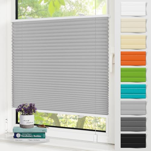 Zarnan Plissee Klemmfix ohne Bohren Grau B85 x H130cm Plisseerollo Sonnenschutz und Sichtschutz Jalousien Easyfix Plissees Blickdicht Lichtdurchlässig Rollo für Fenster & Tür