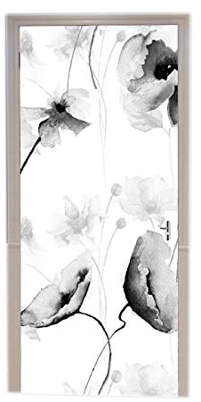 A.Monamour Türtapete Selbstklebend Türfolie Türposter 3D Aquarell Blüht Monochromen Schwarzen Und Weißen Blumen Hintergrund Vinyl Folie Türdeko Tapete Wandbild Türaufkleber Türtattoo 77 x 200 cm