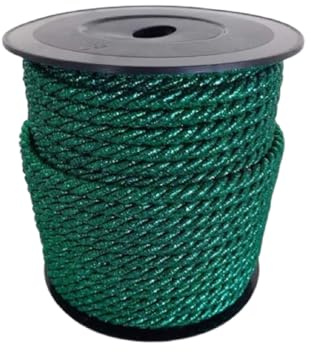 PIZZITALIANI Passamaneria Decorativa – Cordone Intrecciato Verde Lurex, diametro 6 mm x 25 m, Made in Italy, Nastro Corda, Cordoncino Metallizzato a 3 capi, per fai da te e decorazioni natalizie