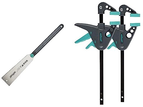 wolfcraft 6951000 - Scie Japonaise - Longueur de 570 mm - Pour Bois, Plastique et Stratifiés & 3455100 - Mini Serre-joints à une Main EHZ - Saillie 40, Ouverture 110 mm - Force de Serrage 30 kg