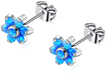 Titan Opal Labret Flower Stud Ohrringe für Frauen Mädchen, hypoallergen Birthstone Opal Ohrringe für empfindliche Ohren – Knorpellappen Ohrringe Schmuck