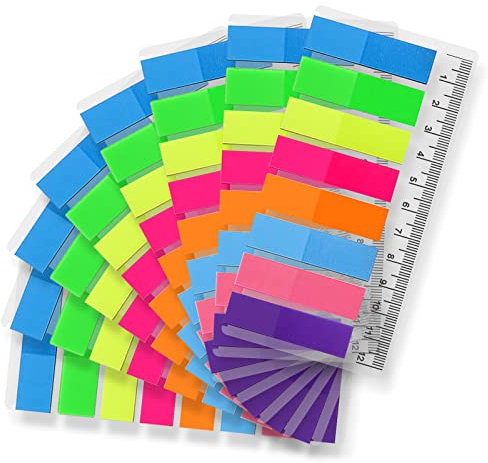 Vicloon Haftstreifen Page Marker, 1280 Stücke Kleine Fahnen Haftnotizen Beschriftbare Etiketten Textmarker Strips, für Seiten Markierung,8 Farben, 8 Set
