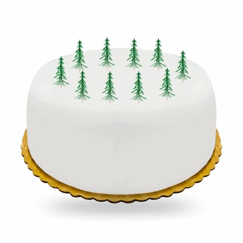 Fire Tree with snow Christmas Cake Toppers Uk Cupcake Yule Log Decorations Topper Xmas Cakes Table Decoration Pieces Traditional Craft Non Edible Multi Purpose Party Supplies Fir Tree (Pack Of 10)