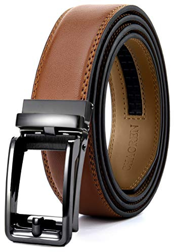CHAOREN Cinturones Hombre, Cinturón Hombre Cuero, Hebilla Automatico Ajustable, Cinturones Trinquete para Vestir Pantalones de Traje