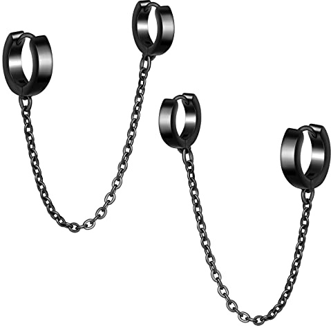 feilok Edelstahl Damen Herren Creolen Ohrringe Herren Ohrringe Männer Creolen Ring Ohrstecker Rund mit Kette Doppelohrring