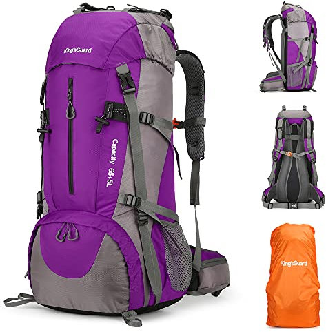 King'sGuard 70L Wanderrucksack mit Regenschutz, leichter Reiserucksack, wasserdichter Campingrucksack, Violett, 70L, Reiserucksäcke
