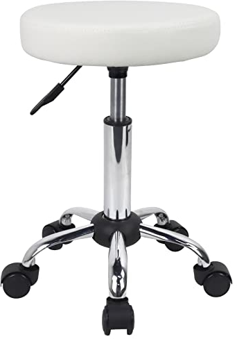 FURWOO Mehrzweck Rollhocker Rundhocker mit Rollen für Spa Verstellbarer Zeichenhocker (weiß)