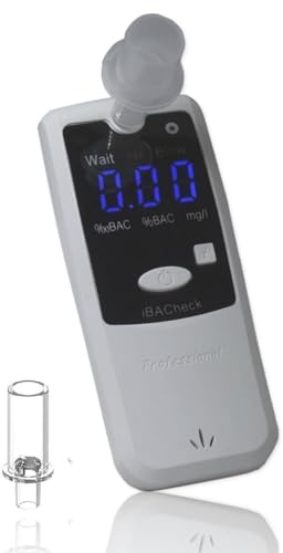 iBACheck Testeur d'alcool de Poche avec écran LED. Faible consommation d'énergie et possibilité de Tester Environ 350 Tests. Fonctionnement Simple avec 10 mémoires pour la comparaison des Tests