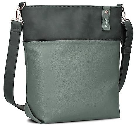 Zwei Damen Umhängetasche Jana J12 Crossbody Bag 9 L Handtasche Bicolor Canvas-Stil passender Kosmetikbeutel extra Schultergurt & Schlüsselband, Schultertasche DIN-A4 passend (eucalyptus)