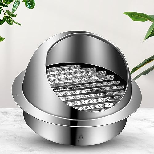 304 Stainless Steel Round Air Vent Cowl Cap,Ducting Ventilation Cap,Flue Protector Cap,Range Hood Exhaust Pipe Chimney Rain Cap,Grille with Louvres,for Bathroom,Kitchen (200mm/7.9in)