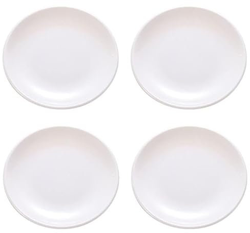 CLWXHS Juego de platos de melamina blanca, juego de 4 platos llanos, platos para ensalada, pasta, postre, filetes, panqueques