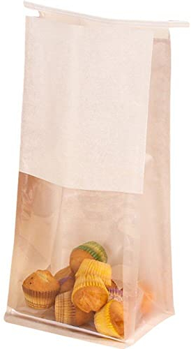 vepoty Bread Bag 50pcs Kraft Paper Bakery Bag with Clear Window Tin Tie Closure Bag Pastry Storage Bag for Cookies Candy
